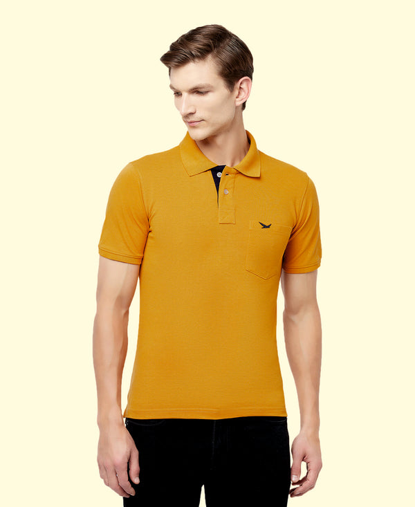HiFlyers Men'S Solid Tshirts With Pocket Mustard