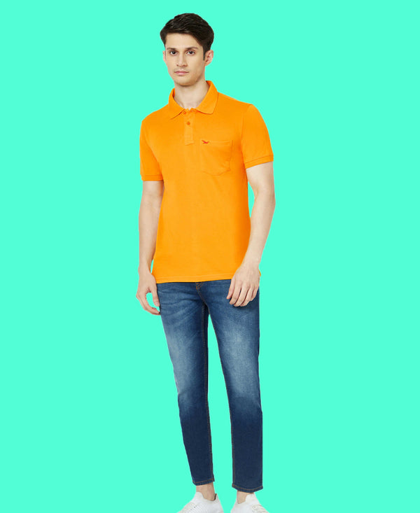 HiFlyers Men'S Solid Regular Fit Polo T-Shirt With Pocket -Mustard