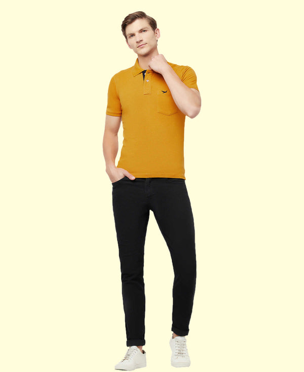 HiFlyers Men'S Solid Tshirts With Pocket Mustard