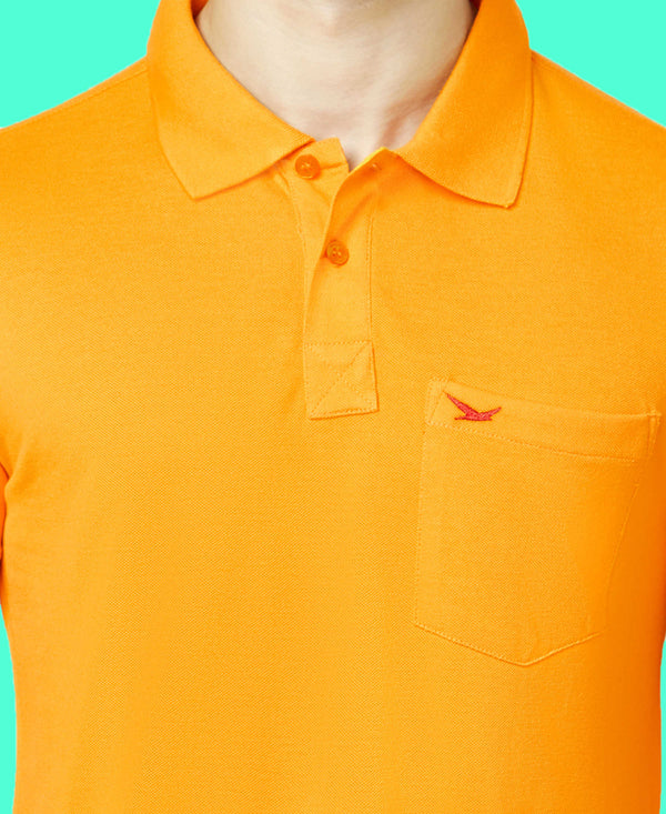 HiFlyers Men'S Solid Regular Fit Polo T-Shirt With Pocket -Mustard