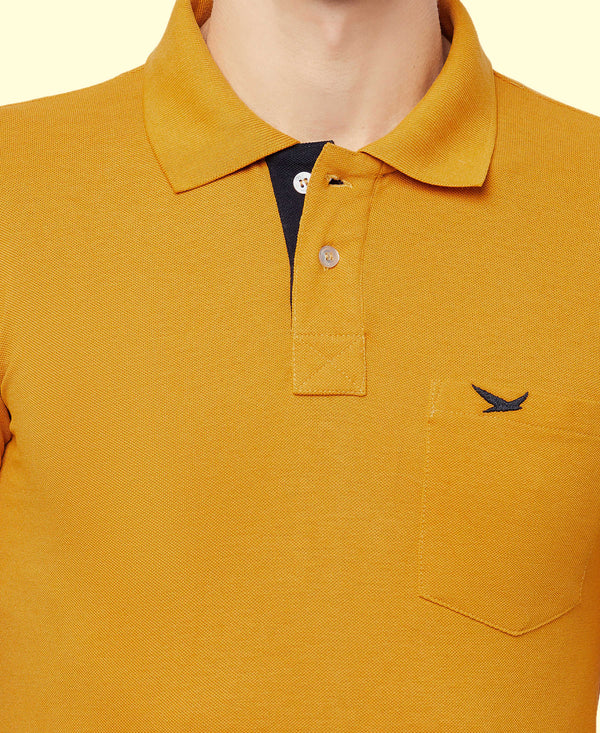 HiFlyers Men'S Solid Tshirts With Pocket Mustard