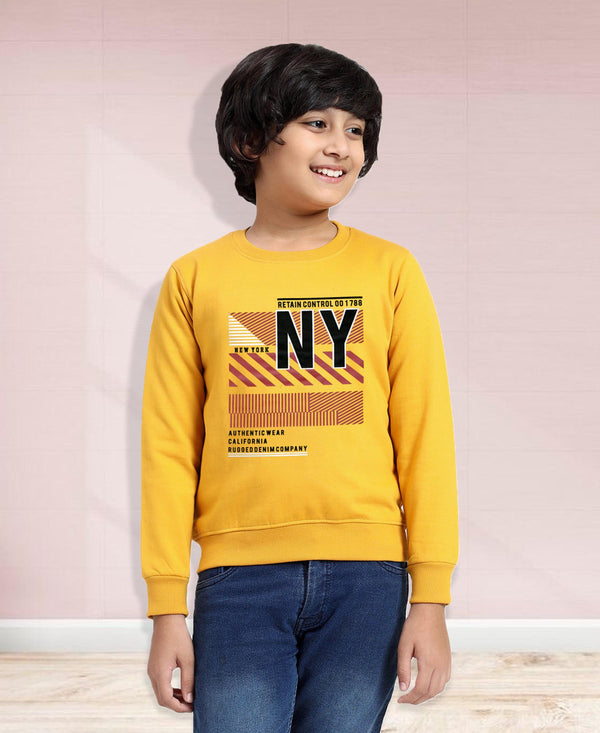 HiFlyers Boys Regular Fit | Premium Cotton Fleece |Full Sleeves|Round Neck|Trendy Winter Wear| Sweatshirts For Boys And Girls -Yellow