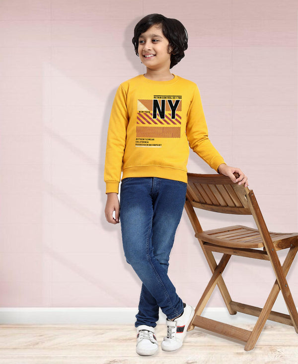 HiFlyers Boys Regular Fit | Premium Cotton Fleece |Full Sleeves|Round Neck|Trendy Winter Wear| Sweatshirts For Boys And Girls -Yellow