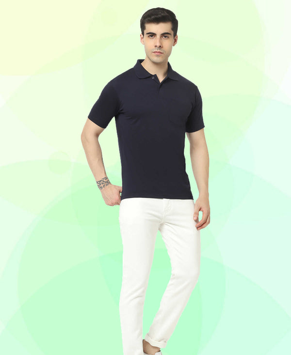 T.T. Men'S Solid Sinker Polo Tshirts With PocketNavy