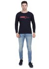 HiFlyers Mens Navy Regular FitPrinted Round Neck Full Sleev Tshirt
