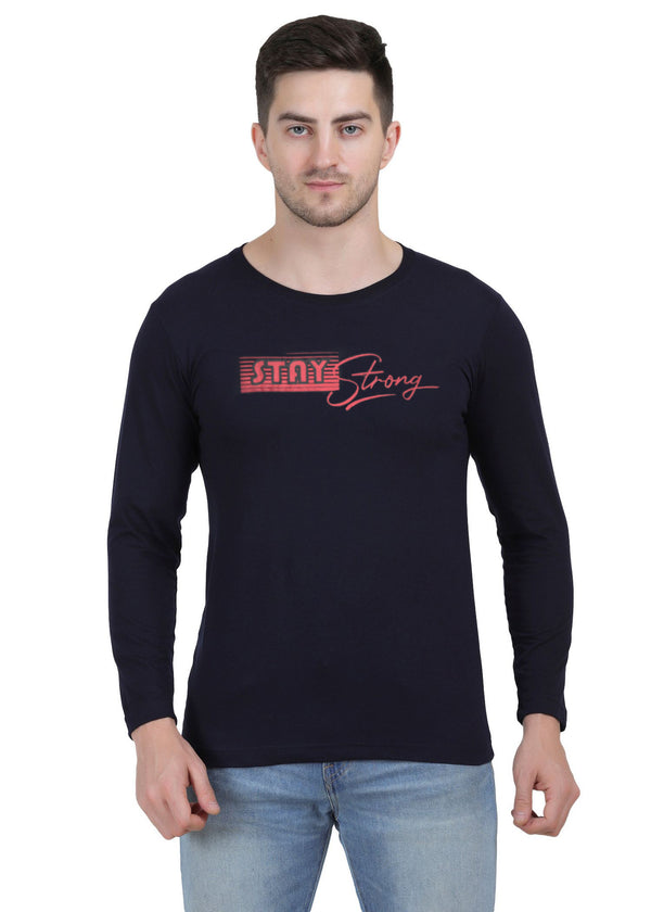 HiFlyers Mens Navy Regular FitPrinted Round Neck Full Sleev Tshirt