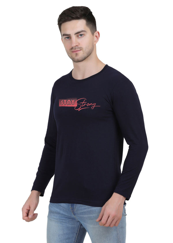 HiFlyers Mens Navy Regular FitPrinted Round Neck Full Sleev Tshirt