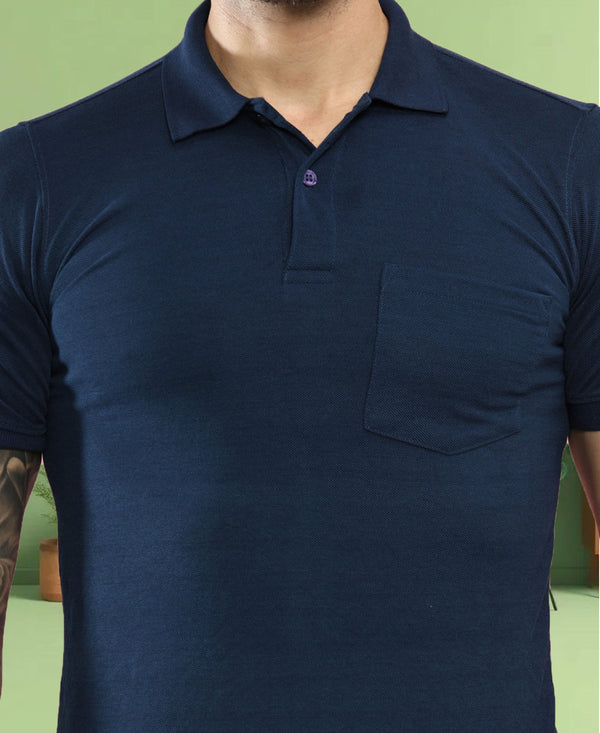 T.T. Men Slim Fit Cotton Polyster Pique Polo Half Sleeve T-Shirt Navy