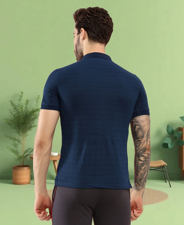 T.T. Men Slim Fit Cotton Polyster Pique Polo Half Sleeve T-Shirt Navy