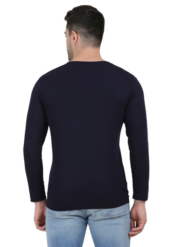 HiFlyers Mens Navy Regular FitPrinted Round Neck Full Sleev Tshirt