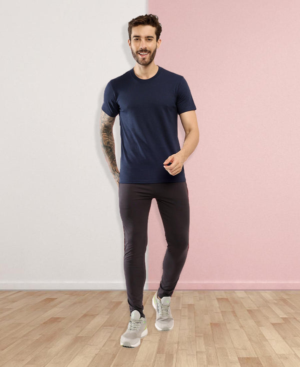 T.T. Men Eco Friendly (Cotton Rich) Recycled Fabric Solid Round Neck Regular Fit Navy