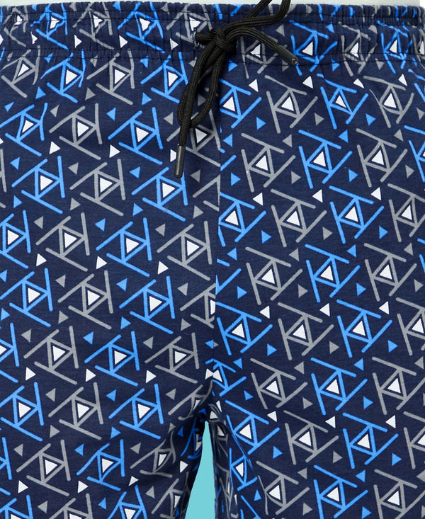 T.T. Mens Cotton Regular FitPrinted Bermuda Shorts With ZipperNavy-Grey