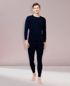 T.T. Men Regular Fit Hotpot Dyed Cotton Fleece Heavy Winter Thermal Top -Navy
