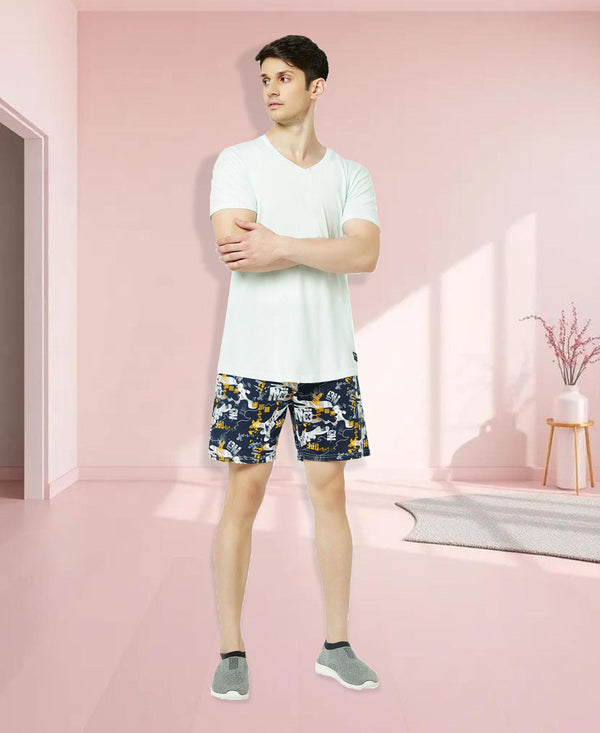 T.T. Mens Cotton Regular FitPrinted Bermuda Shorts With ZipperYellow Navy