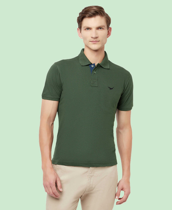 HiFlyers Men'S Cotton Polo T-Shirt With Chest Logo Olive