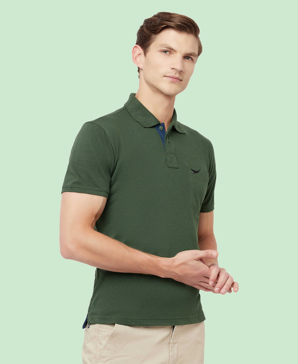 HiFlyers Men'S Cotton Polo T-Shirt With Chest Logo Olive
