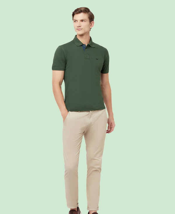 HiFlyers Men'S Cotton Polo T-Shirt With Chest Logo Olive