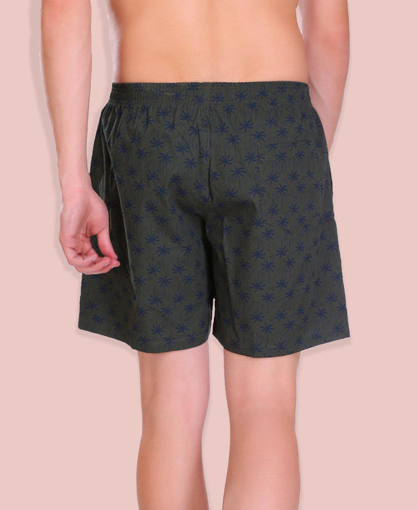 HiFlyers Men Printed Cotton Boxer Short Olive Green