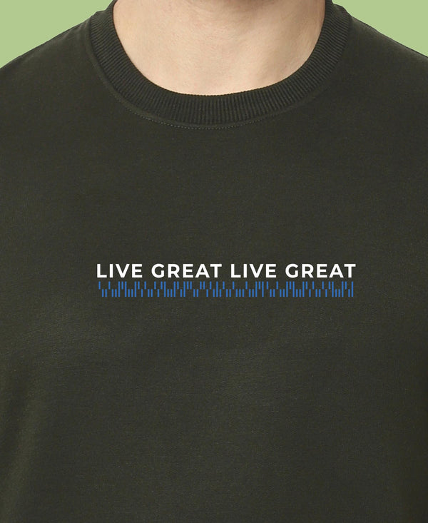 HiFlyers Men Slim Fit Slogan Printed Cotton Fleece Sweatshirt -Olive