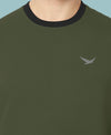 HiFlyers Men Slim Fit Cotrast Rib Cotton Fleece Round Neck Sweatshirt -Olive