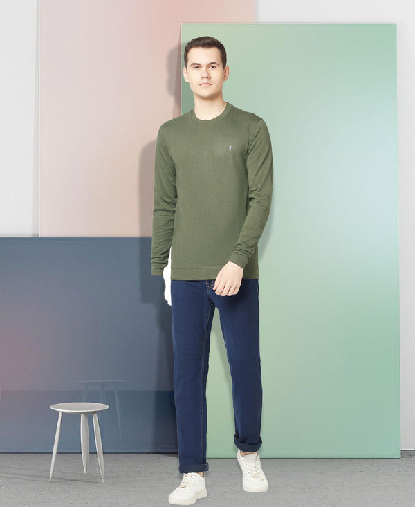 T.T. Men Cotton Polyster Regular Fit Solid Full Sleeve T-Shirt Pack Of 2 (Airforce-Olive )