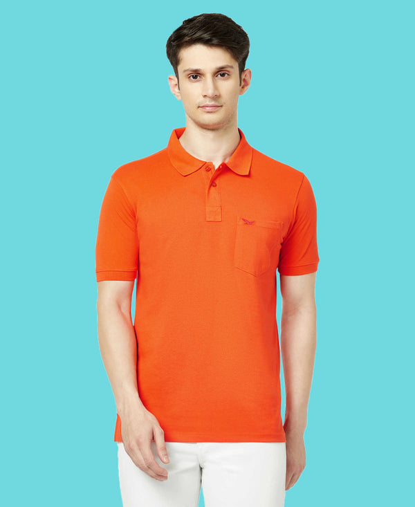 HiFlyers Men'S Solid Regular Fit Polo T-Shirt With Pocket -Orange