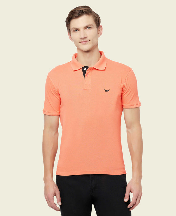 HiFlyers Men'S Cotton Polo T-Shirt With Chest Logo Orange
