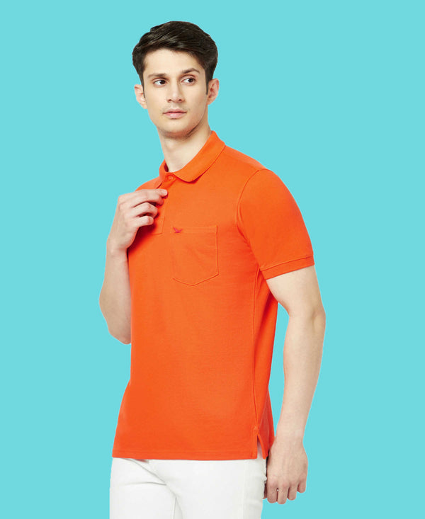 HiFlyers Men'S Solid Regular Fit Polo T-Shirt With Pocket -Orange