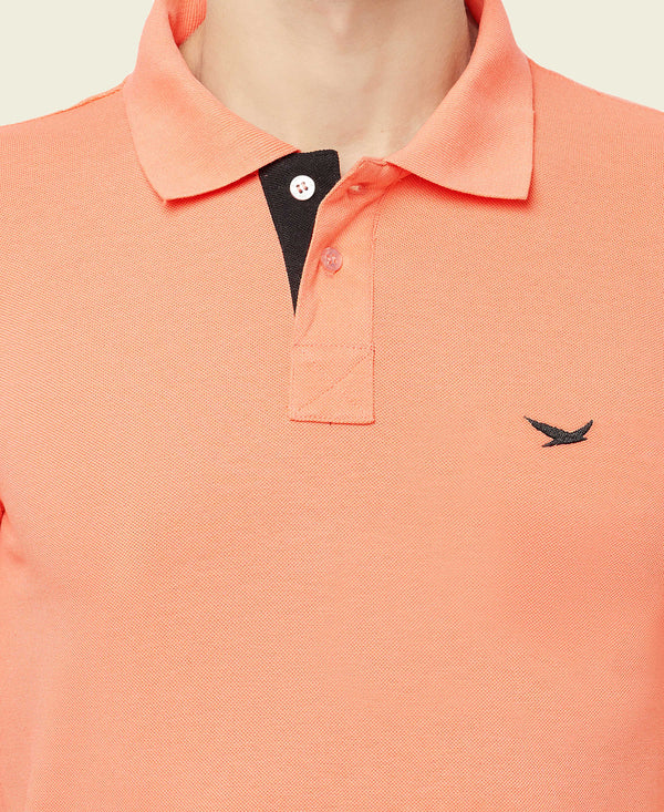 HiFlyers Men'S Cotton Polo T-Shirt With Chest Logo Orange