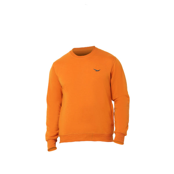 HiFlyers Mens Orange Slim Fit Solid Cotton Fleece Sweatshirt