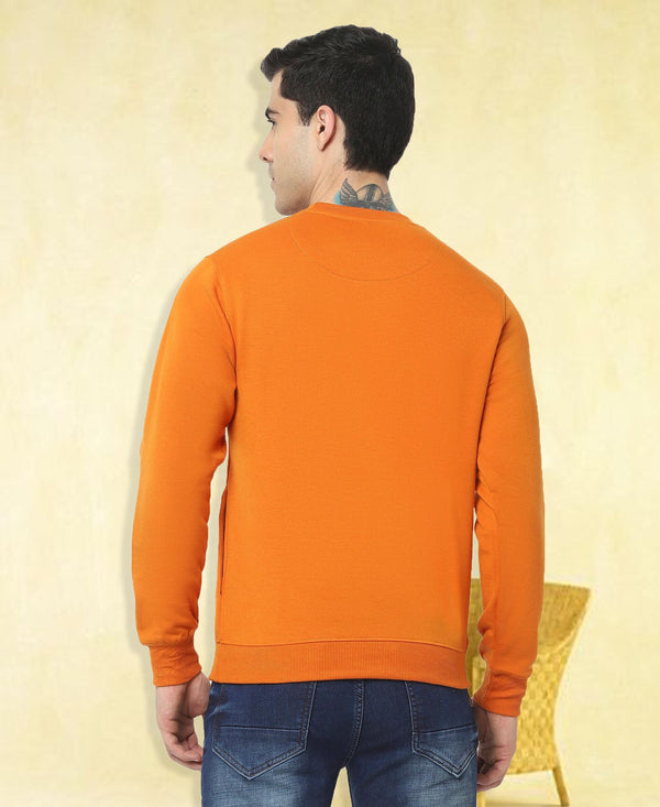 HiFlyers Men Slim Fit Slogan Printed Cotton Fleece Sweatshirt -Mustard