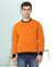 HiFlyers Men Slim Fit Cotrast Rib Cotton Fleece Round Neck Sweatshirt -Orange