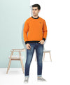 HiFlyers Men Slim Fit Cotrast Rib Cotton Fleece Round Neck Sweatshirt -Orange