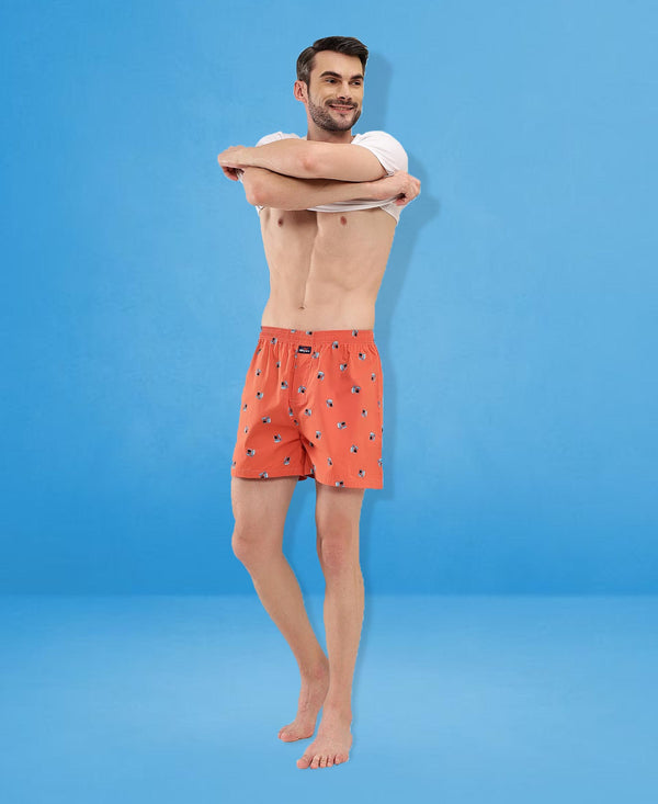 HiFlyers Men Regular Fit Printed Super Combed Cotton Woven Boxer Short Pack Of 1 Orange