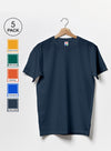 T.T. Men'S Eco Friendly (Cotton Rich) Recycled Fabric Solid Regular Fit Round Neck T-Shirt Pack Of 5 -Yellow-Green-Orange-Teel-Steel Grey