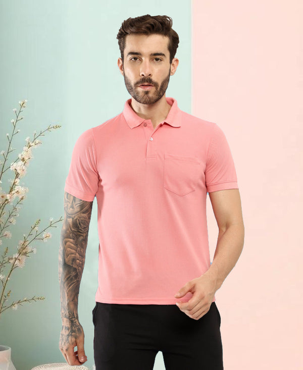T.T. Men Slim Fit Cotton Polyster Pique Polo Half Sleeve T-Shirt Pink