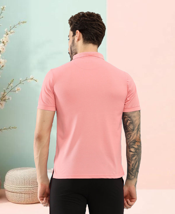 T.T. Men Slim Fit Cotton Polyster Pique Polo Half Sleeve T-Shirt Pink