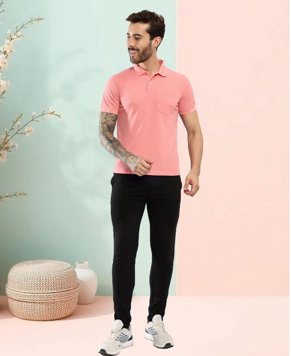 T.T. Men Slim Fit Cotton Polyster Pique Polo Half Sleeve T-Shirt Pink