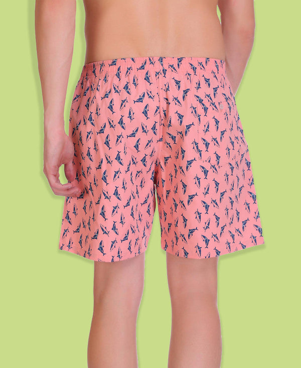 HiFlyers Men Printed Cotton Boxer Short Dark Pink