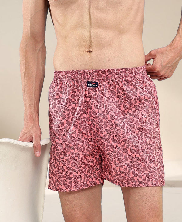 HiFlyers Men Regular Fit Printed Super Combed Cotton Woven Boxer Short Pack Of 1 Pink