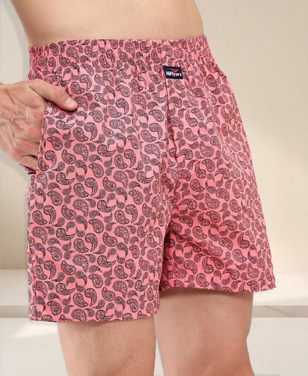 HiFlyers Men Regular Fit Printed Super Combed Cotton Woven Boxer Short Pack Of 1 Pink