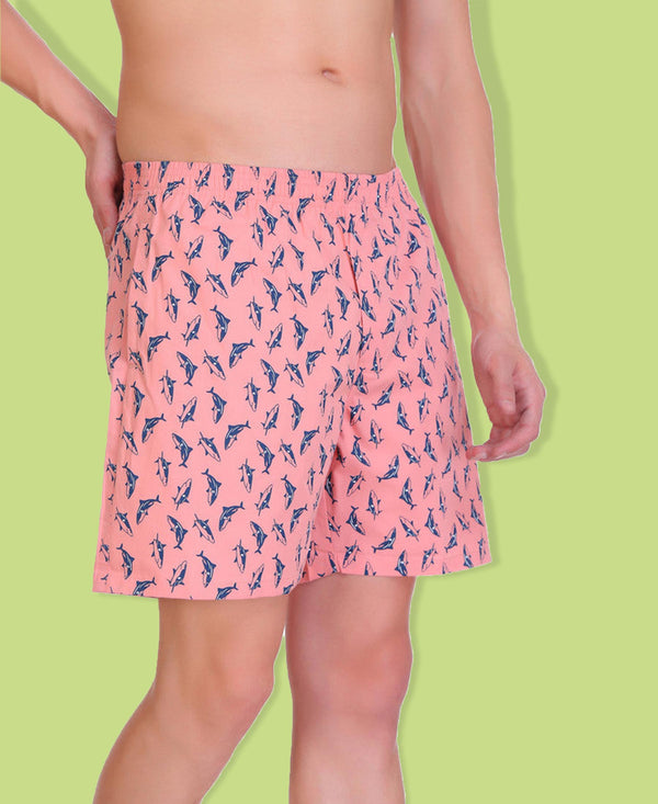 HiFlyers Men Printed Cotton Boxer Short Dark Pink