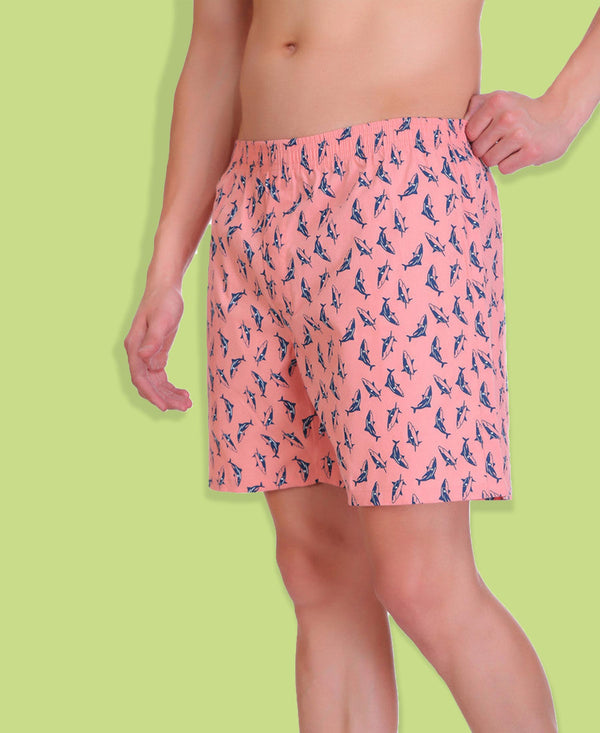 HiFlyers Men Printed Cotton Boxer Short Dark Pink