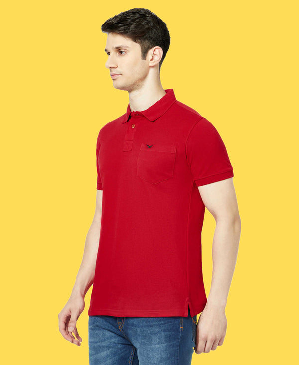 HiFlyers Men'S Solid Regular Fit Polo T-Shirt With Pocket -Red