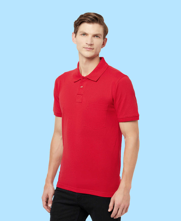 HiFlyers Men'S Solid Tshirts With Pocket Red