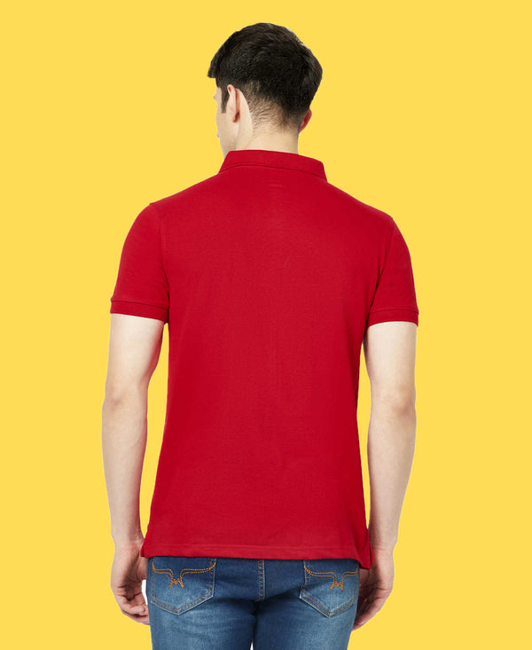 HiFlyers Men'S Solid Regular Fit Polo T-Shirt With Pocket -Red