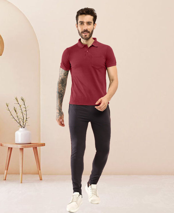 T.T. Men Slim Fit Cotton Polyster Pique Polo Half Sleeve T-Shirt Maroon