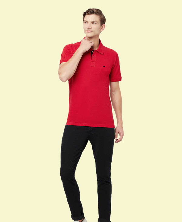 HiFlyers Men'S Cotton Polo T-Shirt With Chest Logo Red