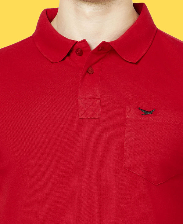 HiFlyers Men'S Solid Regular Fit Polo T-Shirt With Pocket -Red