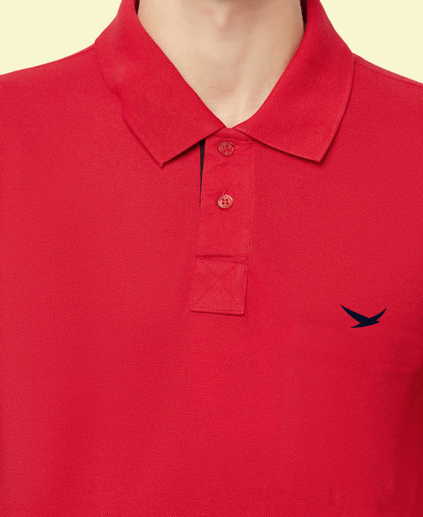 HiFlyers Men'S Cotton Polo T-Shirt With Chest Logo Red